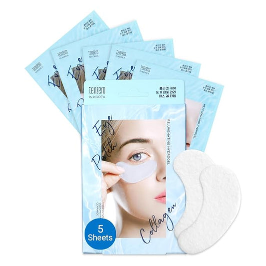 tenzero Rejuvenating Hydrogel Eye Patch Collagen 10 Patches (5 Pairs), Under Eye Patch, Firming Eye Mask for Wrinkles, Dark Circles, Puffiness, Hydrating, Anti Aging, Revitalizing with Collagen