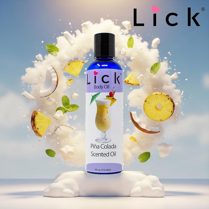 LICK Pina Colada Tropical Scented Body Oil for Daily Hydration – Lightweight Non-Greasy Formula with Almond Oil & Vitamin E – 4 oz