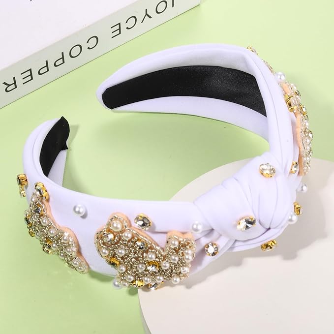 mokkia Easter Headbands Beaded Rabbit Bunny Headband for Women Pink Spring Knotted Headband Easter Hair Accessories Gifts