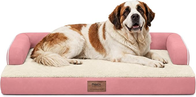 Orthopedic Waterproof Jumbo Dog Bed with Bolster for Extra Large Dogs | Pillow Support for Neck Relief, Egg Crate Foam, Waterproof Liner, Anti-Slip Bottom, Removable Bolster Cover, 53 x 42 Inch