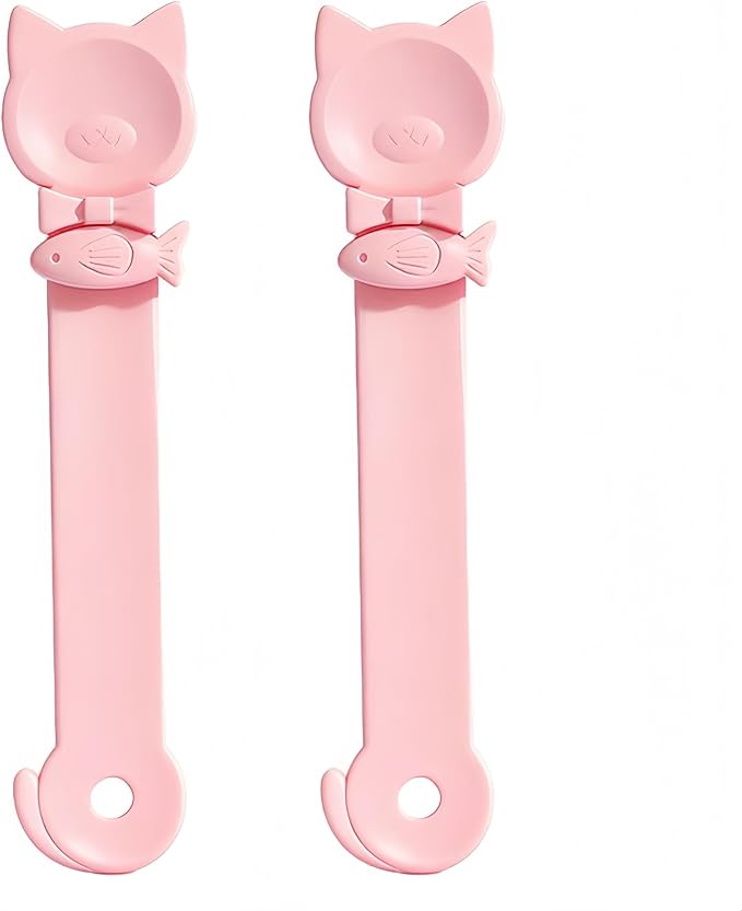 Tail-Shaped Cat Treat Dispenser - Squeeze Spoon for Wet Food & Cat Strips, Multi-Purpose Pet Food Can Accessory, Easy Clean (Pink+Pink)
