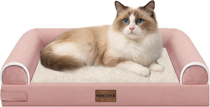Orthopedic Dog Bed for Small Dogs, 20 x 14 Inch, Pink | Egg crate foam for joint support, 3-sided bolster pet sofa, waterproof lining, washable cover, and non-skid base