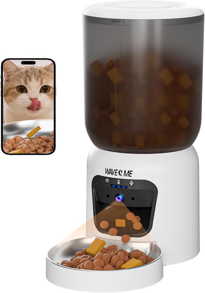 Automatic Cat Feeder with Camera, 6L Smart Pet Food Dispenser | Wide Angle 1080P HD Video, Night Vision, 2-Way Audio, App Control, Clog-Free Timed Feeder for Cats & Dogs