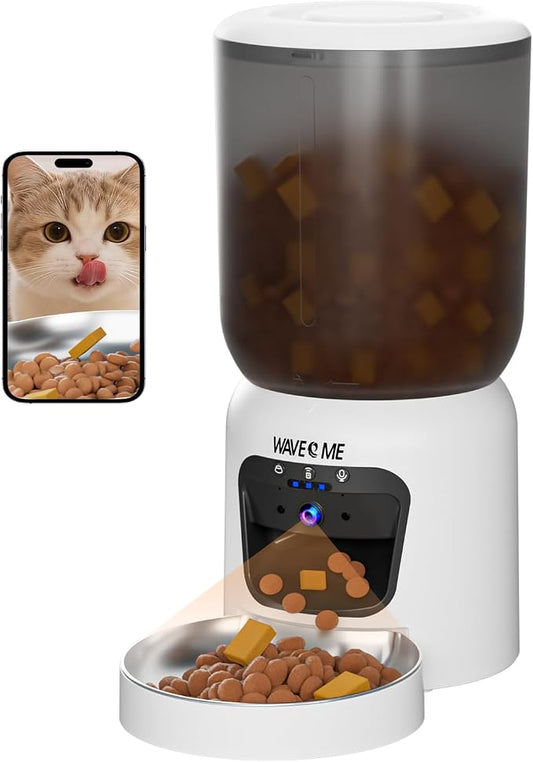 Automatic Cat Feeder with Camera, 6L Smart Pet Food Dispenser | Wide Angle 1080P HD Video, Night Vision, 2-Way Audio, App Control, Clog-Free Timed Feeder for Cats & Dogs