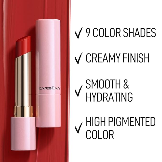 CARSLAN Moisturizing Creamy Lipstick, Long-lasting High Pigmented Lip Color, Smooth, Hydrating, Nude Pink, 01