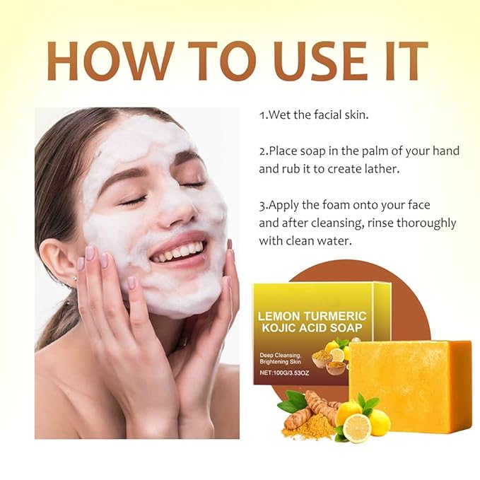 Jabon de Curcuma Para las Manchas, Acido Kojico para Manchas, Jabón de Curcuma, Aceite de Coco, Vitamina E, Triple Para Rostro y Cuerpo, Jabón Para Piel Grasa y Seca (2 Jabon Intimo Para Mujer)