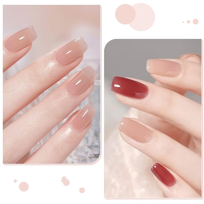 COSMOO Jelly Nude Nail Polish, 10ml Sheer Begie Quick Dry Nail Lacquer, Transparent Nail Art Varnish, 0.34 fl oz