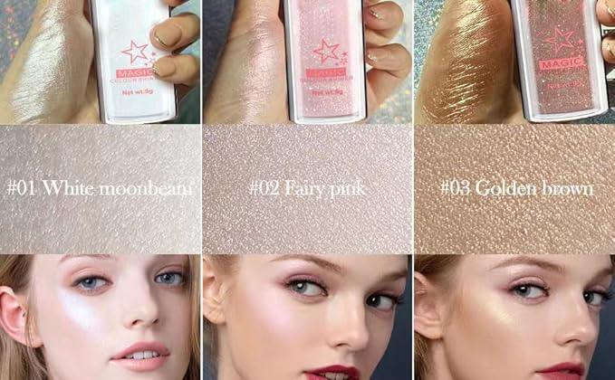 Glitter Powder Highlighter Makeup, Body Brightens the Natural Three-Dimensional Face Blusher Fairy Highlight Patting Powder.(02# Fairy Pink)