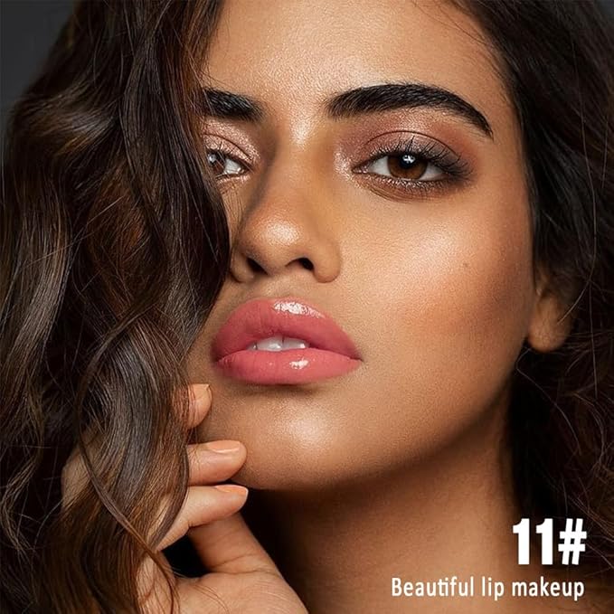 evpct Peachy Nude Shiny Glossy Longwear No-Budge Liquid Lip Color Lipstick Makeup, Highly Pigmented Color Instant Shine, Waterproof Long Lasting Lipstick for Women Lip Stain Gloss with Lip Liner Brush