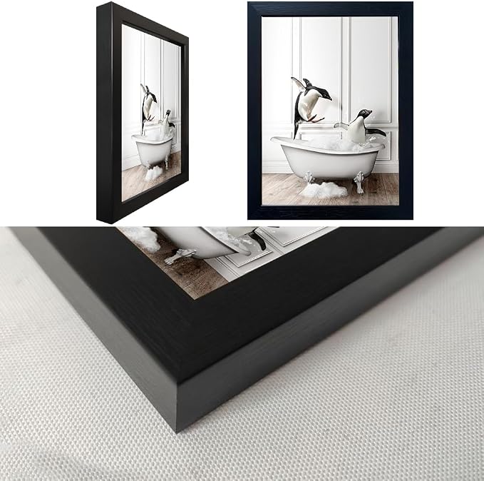 Kids Bathroom Wall Art Framed Black and White Animal Wall Art Cute Penguins in Bathtub Wall Decor Funny Farmhouse Print Pictures Painting for Bathroom