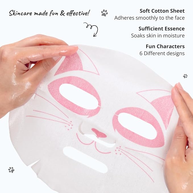 Epielle Character Face Mask Wave & Wild 6 Pack, Fun & Effective Korean Skin Care, Spa Party Favors, Easter Basket Stuffers, Birthday Gifts for Women, Self Care Gifts