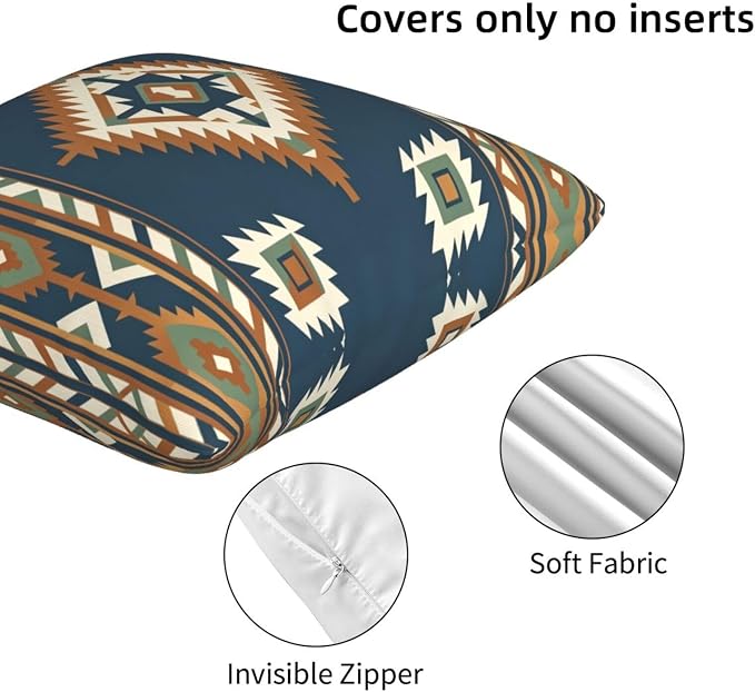 Aztec Southwestern Navy Blue Throw Pillow Covers 20x20 Set of 2 Western Boho Cushion Cases Home Decor