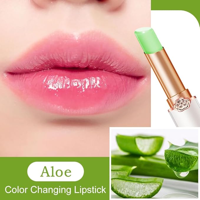 BINGBRUSH Peach Color Changing Lipstick,Moisturizer Long Lasting Lip Care Lip Balm Magic Lip Gloss Lip Tint Stain Gloss Set for Women (1pc Aloe vera)