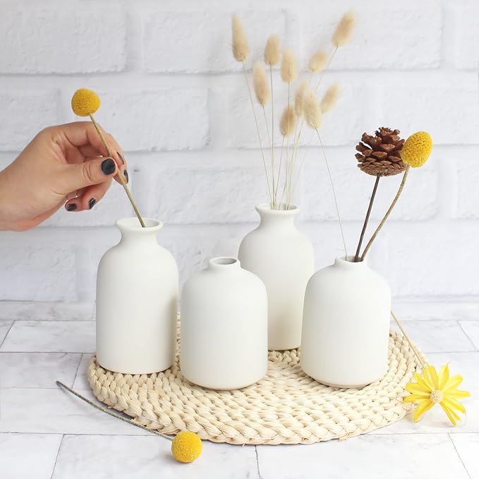 YANLING Small White Vase for Decor, 6 Pack Ceramic Vases for Pampas Grass | Boho Vase for Home Decor White Vases for Flowers, Modern Ceramic Vase Dried Flowers Vases