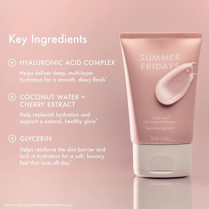 Summer Fridays Cloud Dew® Gel Cream Moisturizer - Lightweight Facial Moisturizer with Hyaluronic Acid, Coconut Water, Cherry Extract + Ceramides for Skin-Plumping Hydration (0.5 Fl Oz)