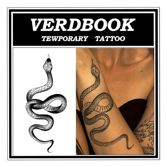 Waterproof Temporary Tattoos: 2-Sheet Tattoo Kit with Realistic Body Stickers, Semi-Permanent Tattoos for Adults Lasting 7-15 Days – Safe for Men & Women, Serpent Whisper