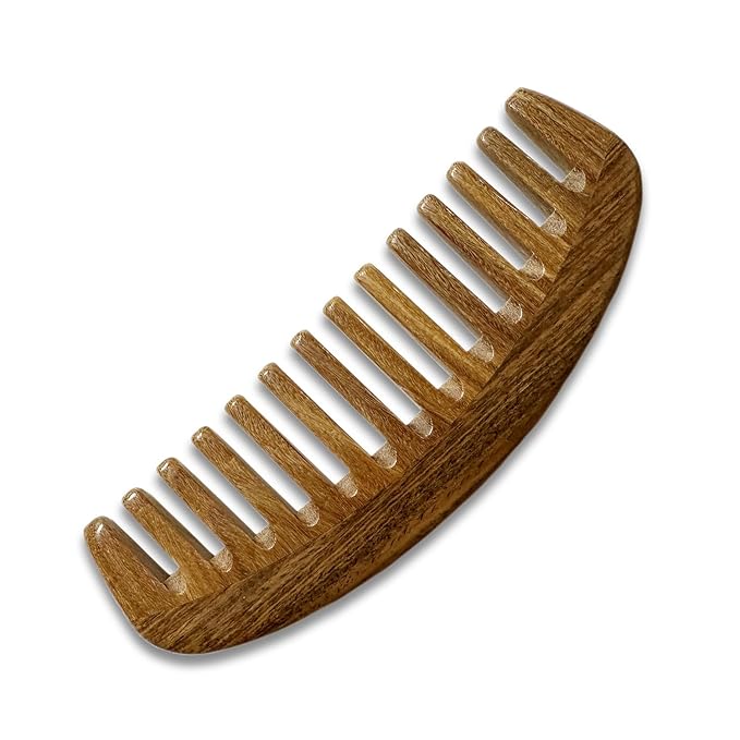 Yuutbiu Wide Tooth Green Sandalwood Detangler Comb - Wooden Hair Comb for Natural Hair, Curly/Thick Hair Knot Remover (No Handle, Scented Wood)
