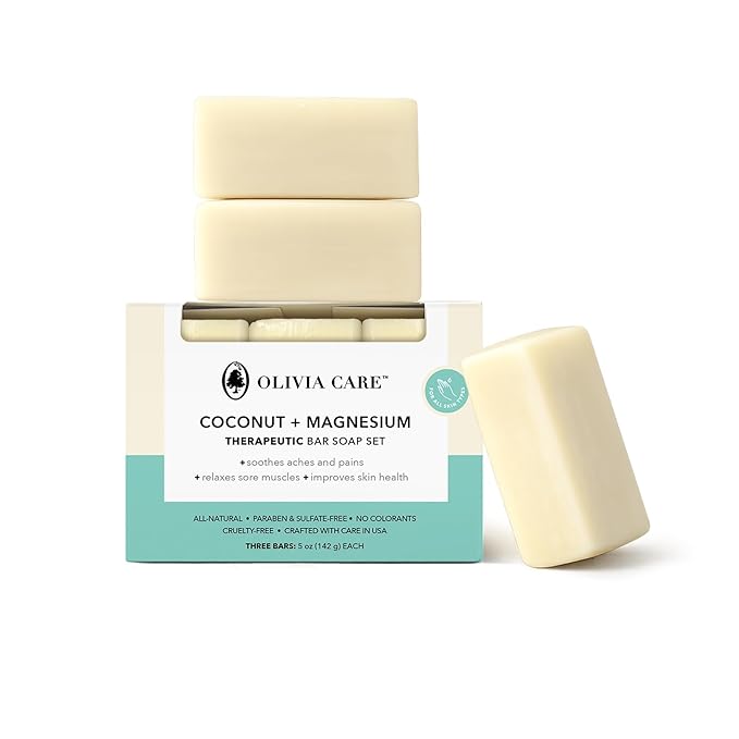 Coconut Magnesium Organic Bar Soap - Natural Moisturizing Body Soap for Sensitive Skin - Triple Milled Soap with Coconut Oil - Plastic Free 3 Pack