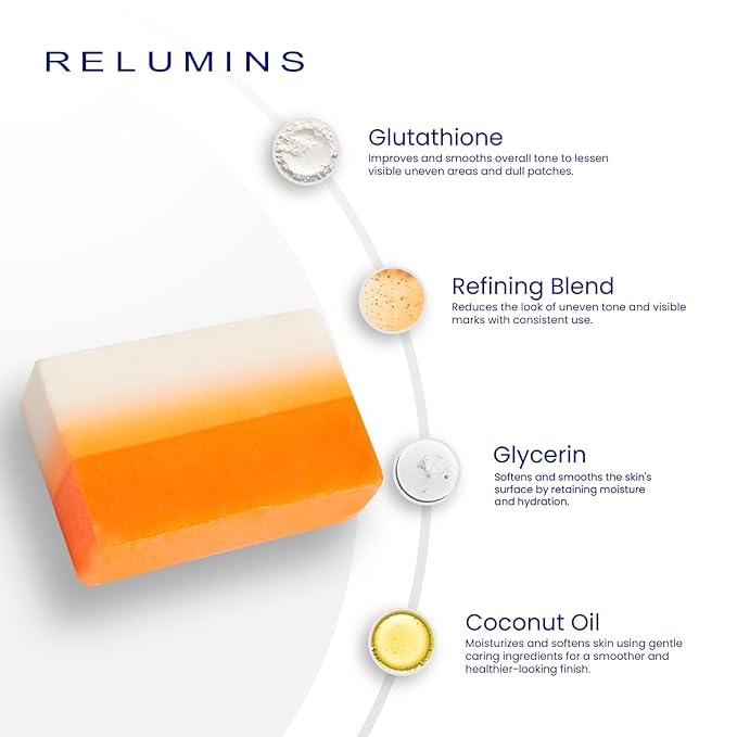 Relumins Glutathione Soap Bars - Deep Cleansing & Hydrating Soap for Smooth, Refreshed Skin Perfect - Gentle Exfoliating Formula for Face & Body - 2 x 150g Bars