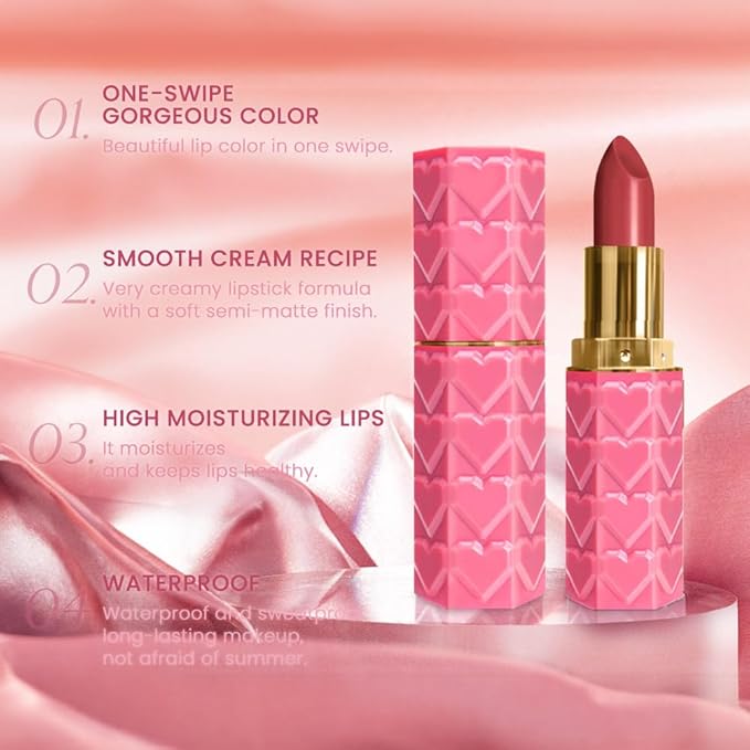 evpct 1Pcs Rose Pink Lipstick, Silky Velvet Matte Lipstick Pack Sets for Women, Long Lasting Smudge Proof Lipstick Lip Stain Makeup Kit matte lipstick 24 hours original P03