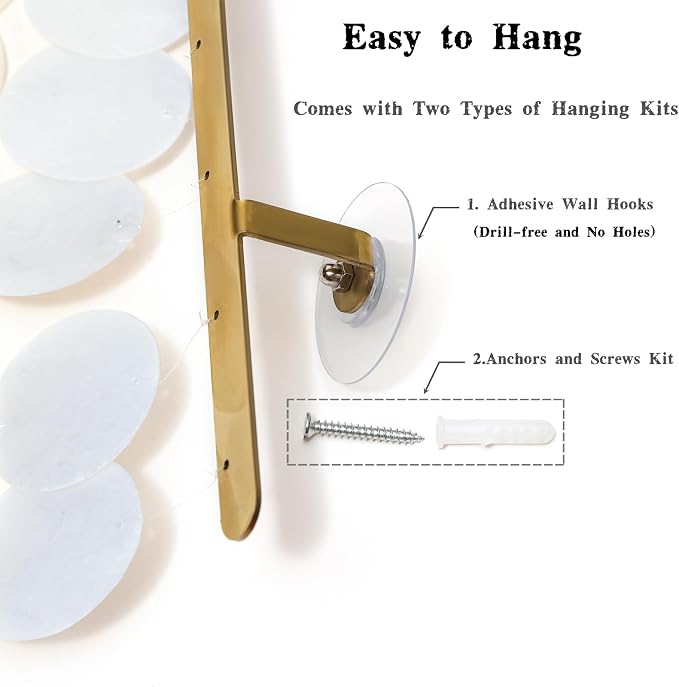 DHHOUSE Handmade Capiz Shell Wall Art, 16x22 Inch Coastal Shell Wall Hanging ornaments with Stainless Steel Rail for Wall Decor