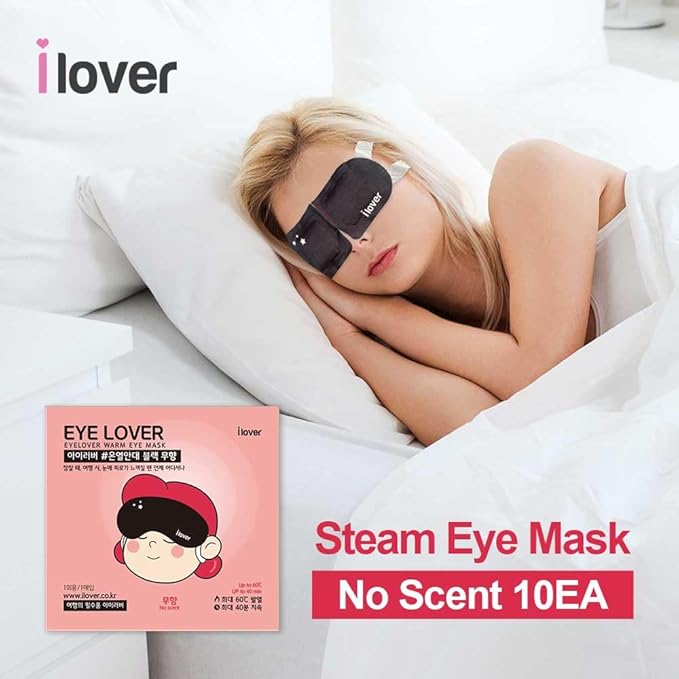 I LOVER Eye Mask for Sleeping (No Scent) Warm Steam 10(EA), Traveling, Relaxing and Tiredness Instantly Warm Helps Eye injuries, relieves dry eyes.