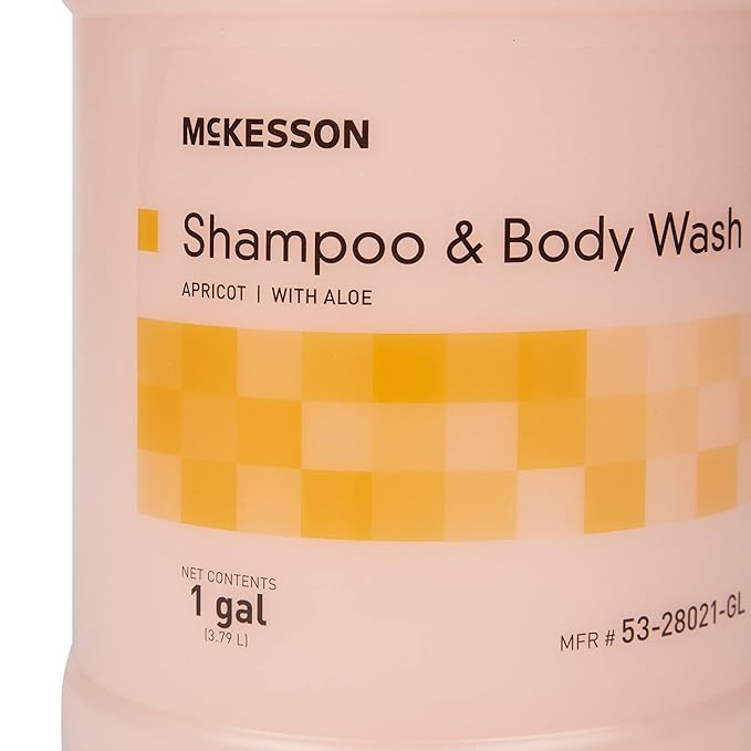 McKesson Body Wash and Shampoo - 1  Gallon Bulk Refill Full Body Wash with Aloe, Apricot Scent - Sensitive Skin & Hair 2‑in‑1