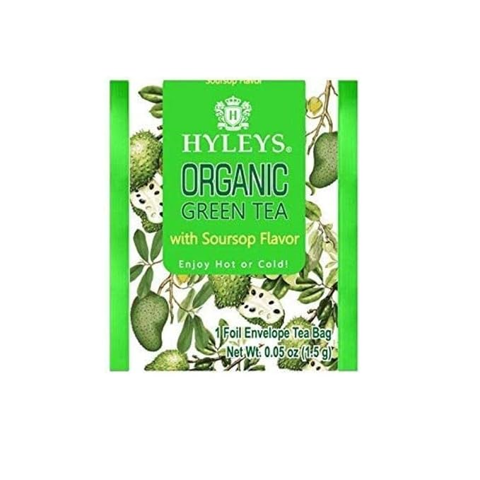 HYLEYS Organic Green Tea with Soursop Flavor, 25 Individually Wrapped Tea Bags - USDA Organic Graviola Guanabana Tea with Light Caffeine