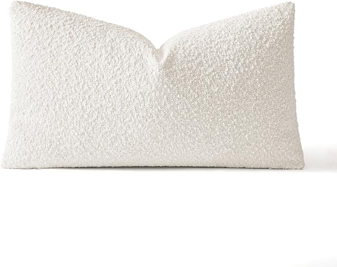 MIULEE Textured Boucle Lumbar Pillow Cover for Bed 14x22 White | Pack of 1 Textured Neutral Couch Throw Pillow Cover, Accent Solid Pillowcase, Sofa Living Room Home Decor