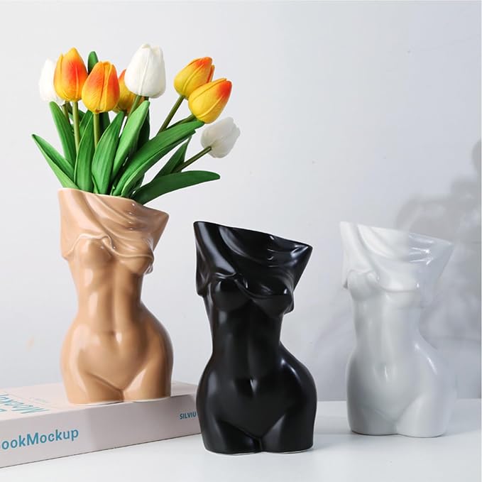 Body Vase - 7.28 Inch Tall Body Vase Female Form(Light Brown) | Unique Undressing Ceramic Flower Planter, Modern Curved Art Sculpture for Home Decor, Table & Shelf