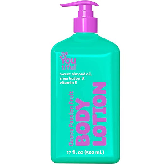 BeYoutiful Guava Passion Fruit Body Lotion for Dry Skin, Natural Cruelty-Free Hydrating Moisturizer for Kids & Teens with Sweet Almond Oil, 17 oz