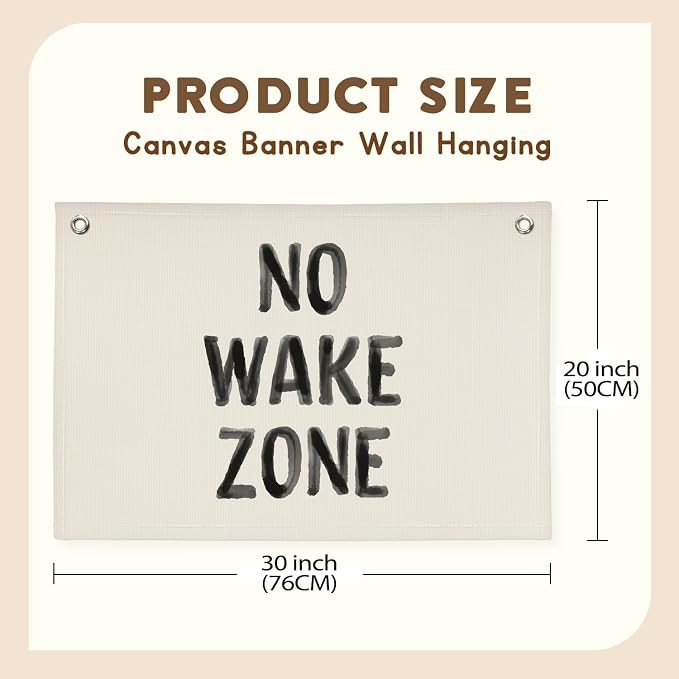 Kids Room Decor No Wake Zone Surf Nursery Playroom Decor Canvas Banner,Coastal Baby Room Decor,Beach Nursery Decorations,Lake House Nautical Wall Hanging Flag Canvas Banner 30x20 Inch