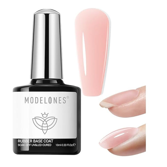 modelones Builder Rubber Gel Base Coat for Nails, Nude Pink Rubber Base Gel Nail Polish for Strengthen Apex Building Extension Protect Weak Nails Long Last U V Manicure Gift for Women