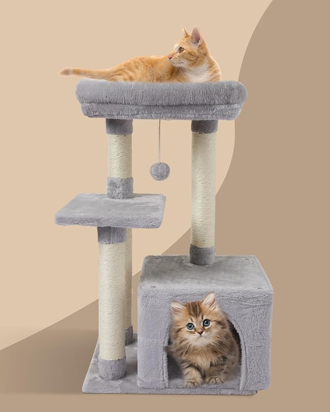 Cute Cat Tree Kitten Cat Tower Condo Cat Furniture Sisal Scratching Posts G | FISH&NAP For Indoor Jump Platform Activity Center Play House Gray