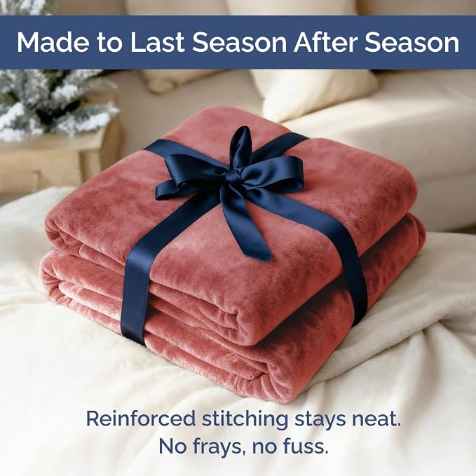 Ultra Soft Fleece Throw Blanket - College Dorm Room Essentials - Dusty Rose | Flannel Fleece, Thick, Warm & Breathable, All Season Cozy, Anti-Static, Microplush, Lightweight for Couch, Bed & Dorm Bedding