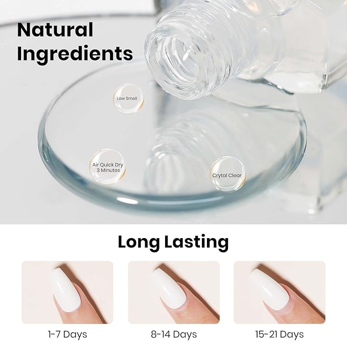Base and Top Coat Nail Polish Set Quick Dry, 3Pcs No Wipe Shiny/Matte Top Coat for Fingernail Non Gel Air Dry Fast Clear Nail Polish No Chip Nail Protective DIY at Home