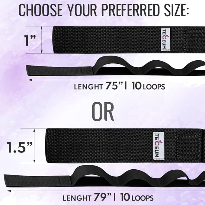 TECEUM Stretching Strap with 10 Loops for Physical Therapy & Rehab | Non-Elastic Yoga Stretch Band for Hamstring, Leg, Hip & Knee Rehab, Pilates, Flexibility & Mobility Exercises for Men & Women