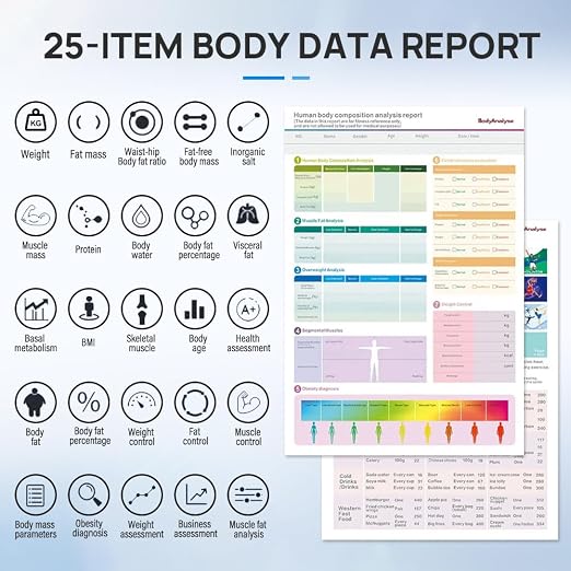 Body Fat Analyzer with Printer, Body Composition Analyzer, Body Fat Scale/Weight Scale for Accuracy 25 Key Metrics, Muscle Analysis, Body Scanner Analyzer Body Fat with BMI for Gym, Clinic, Home Use