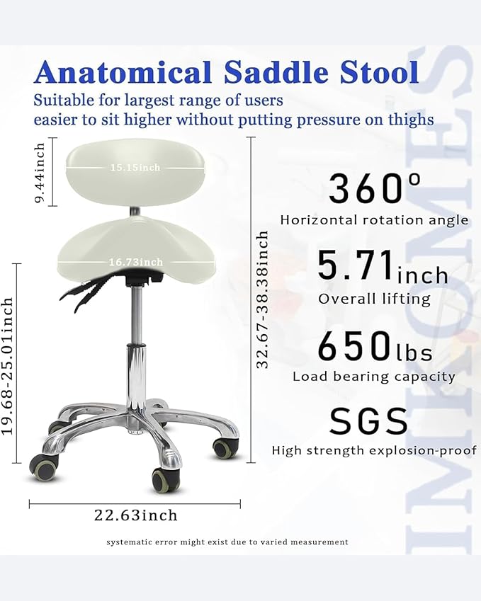 Saddle Stool with Wheels,3-Way Function Rolling Stool with Back Support,Ergonomic Stool Saddle Stool for Hair Stylist for Dentist Salon Tattoo(White)