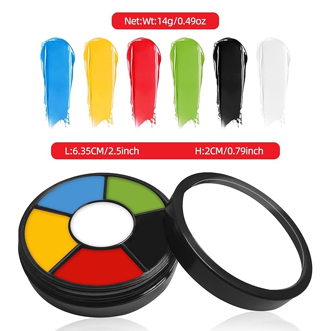 Go Ho 6 Colors Washable Formula Face Body Paint,Face Paint FX Makeup Palette,Professional Red Blue White Black Green Yellow Face Paint Halloween Cosplay SFX Makeup