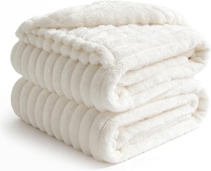 BEDELITE Ribbe Blankets Queen Size for Bed, Cream, 90"x90" | Ultra-Soft Plush Fleece, Warm Yet Lightweight, Ribbed Texture, Home Decor, Machine Washable, Giftable, All-Season Use