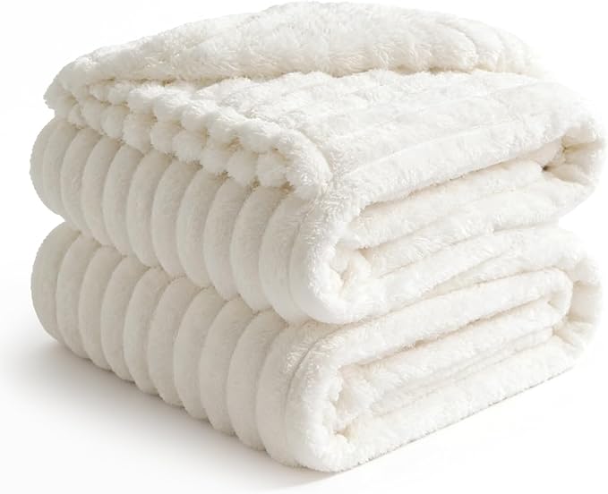 BEDELITE Ribbed King Size Blanket for Bed, Cream, 108"x90" | Ultra-Soft Plush Fleece, Warm Yet Lightweight, Ribbed Texture, Home Decor, Machine Washable, Giftable, All-Season Use