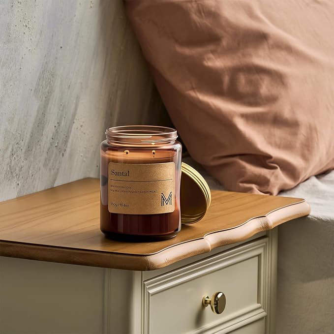 M&SENSE Santal Scented Large Candle, 19.4oz Aromatherapy Candle for Home Fragrance, Natural Organic Soy Wax Long-Lasting for Stress Relief, Yoga, Gifting for Birthday, Housewarming