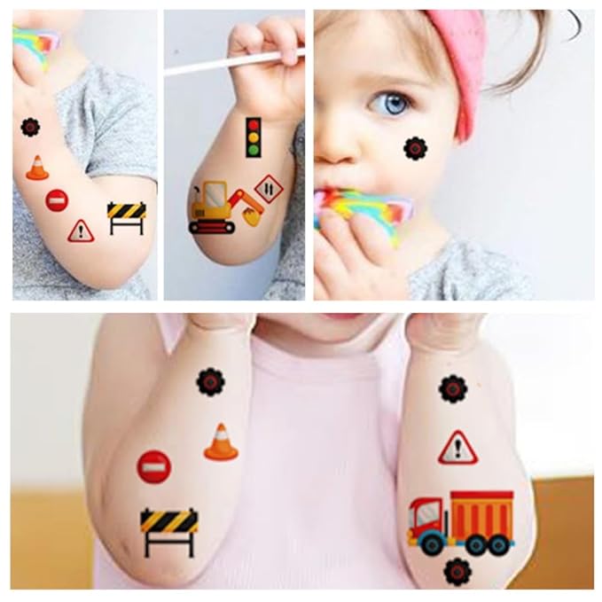 10 Sheets Cartoon Car Temporary Tattoos Digger Fake Tattoos Styles Mixed Bulldozer Tattoos Cute Cranes Construction Trucks Stickers Waterproof Road Sign Tattoo for Kids Boys Girls Body Art Makeup