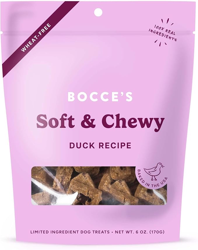 Bocce's Bakery Duck Flavor Soft & Chewy Dog Treats, 6 oz | Oven Baked, Wheat-Free Everyday Dog Treat Cookies - Made with Real, Limited Ingredients and Baked in The USA
