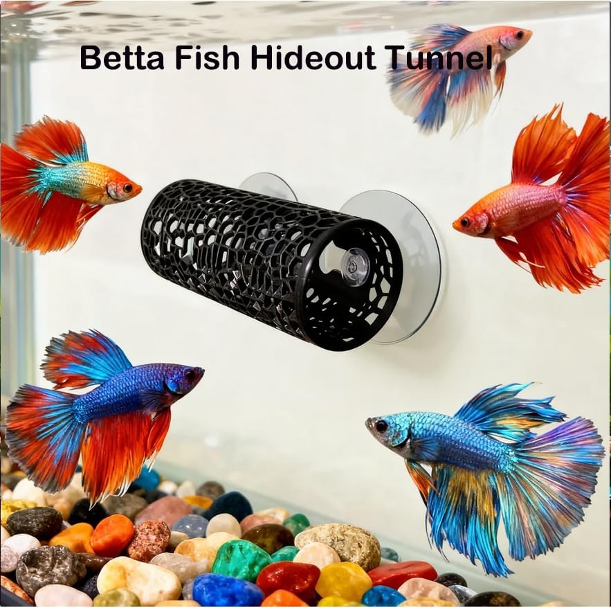 8 pcs Betta Fish Enrichment Toys Fish Exercise Rings Floating Betta Hide Shrimp Cave Tank Hammock Feeder Mirror Resting Spot for Small Fish Training Feeding Rings