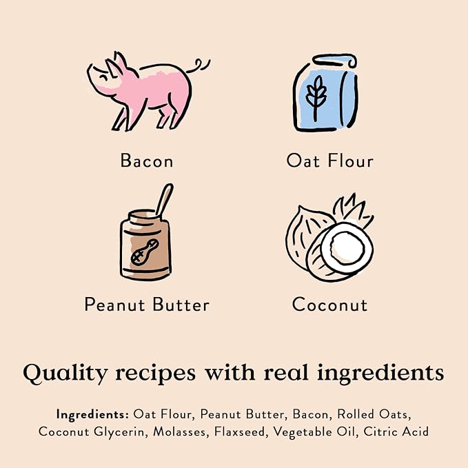 Bocce's Bakery Bac'n Nutty Soft Chewy Dog Treats, PB & Bacon Flavor (12 oz) | Oven Baked, Wheat-Free Everyday Dog Treat Cookies - Made with Real, Limited Ingredients and Baked in The USA