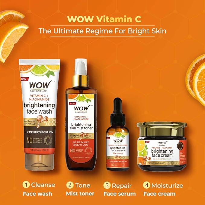 WOW Skin Science Vitamin C Exfoliating Face Wash With Brush, Soft, Silicones Bristles, Foaming Cleanser For All Skin Type, Hydrate For Smooth Skin, Helps Remove Blackheads, Reduce Acne Breakout, 100ml