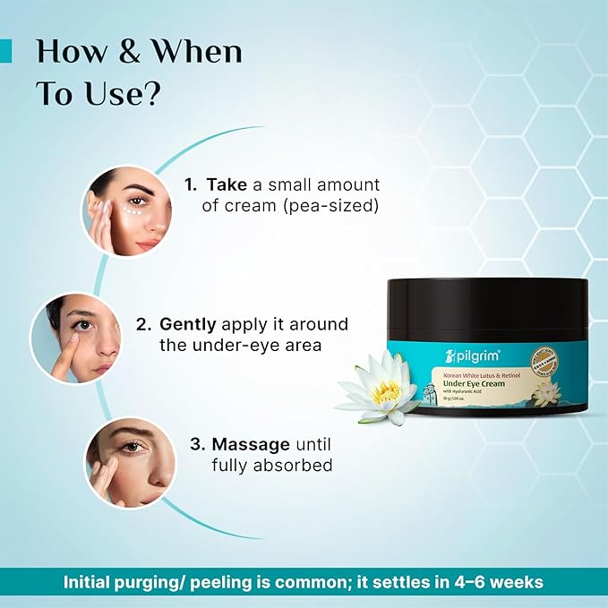 Pilgrim Retinol Under Eye Cream with Korean White Lotus & Hyaluronic Acid | Hydrating Eye Cream for Dark Circles, Fine Lines & Puffiness | For Men & Women | 1.06 Oz (30gm)
