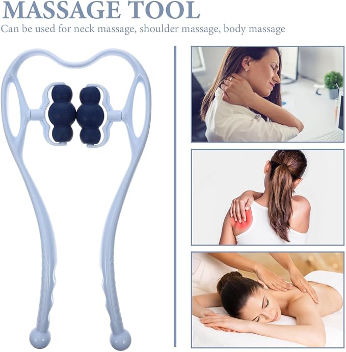 Neck Massager for Neck and Shoulder Shiatsu Deep Tissue Dual Trigger Point Roller for Pain Relief Ergonomic Handle Design Lightweight Portable Handheld Tool Suitable Legs Waist and Shoulder